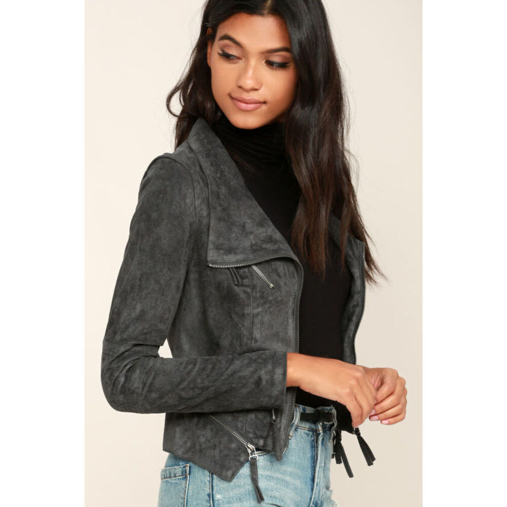 Lulus Ready For Anything Charcoal Grey Suede Moto Jacket - Size L